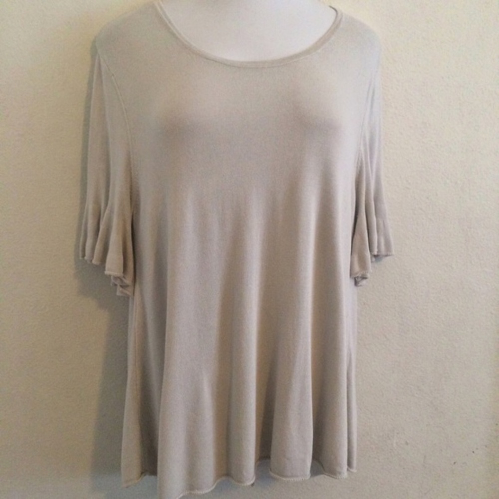 Style & Co. Beige Bell Ruffle Short Sleeve Blouse